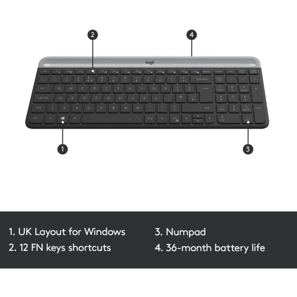 Logitech MK470 Slim Combo graphit, DE-Layout Scissor-Switch